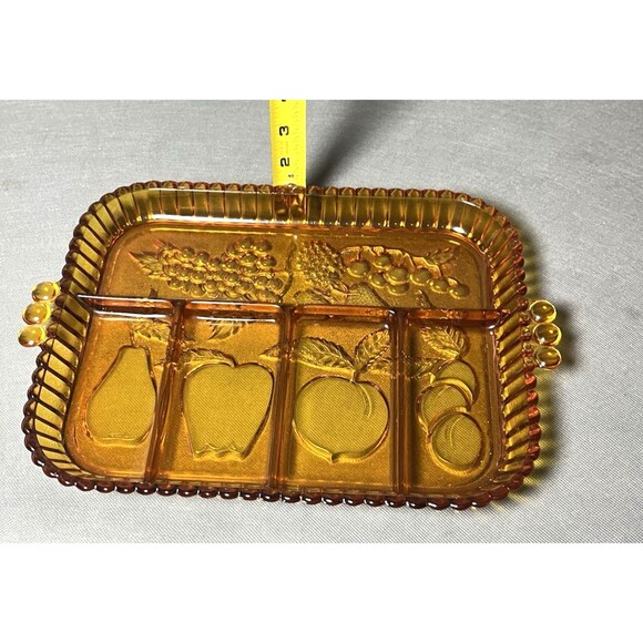 Vintage Indiana Amber Depression Glass Fruit Platter Serving Divided Tray - Picture 8 of 10